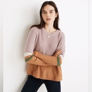 Madewell Striped Roll-Trim Waffle Pullover Sweater in Cotton-Merino Yarn